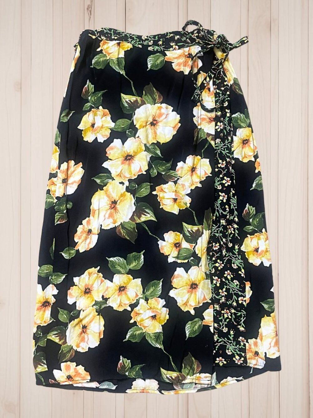 Topshop Mixed Floral Print Wrap Midi Skirt US 8 UK 12 Crinkle Viscose London